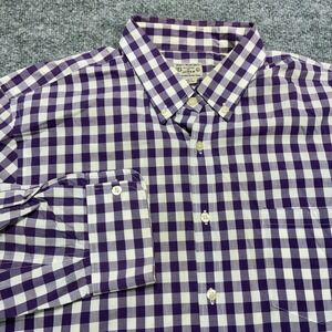 J Crew Dress Shirt Mens Purple White Large Gingham Button Down Classic Fit